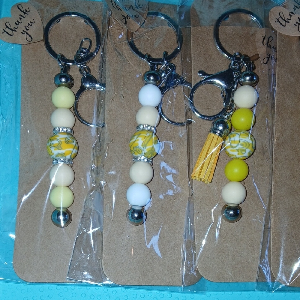 Yellow and White Beaded Keychain Set
